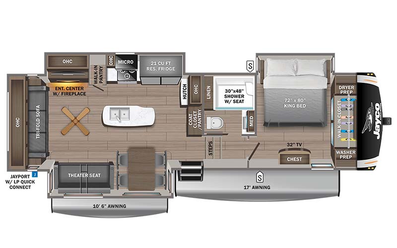 Jayco Eagle 321RSTS fifth wheel floor plan diagram.