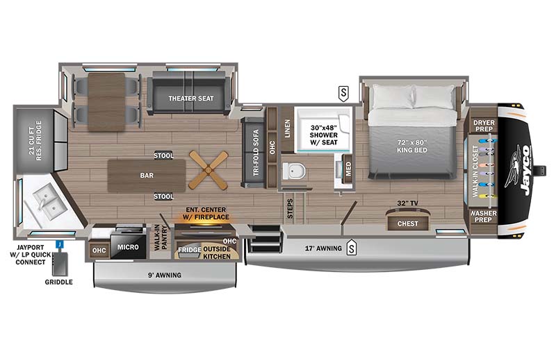 Jayco Eagle 319MLOK fifth wheel floor plan diagram.