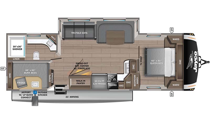 Jayco Eagle HT travel trailer 284BHOK floorplan diagram.