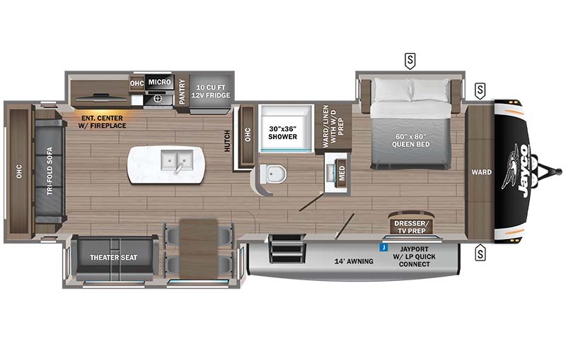 Jayco Eagle HT travel trailer 294CKBS floorplan diagram.