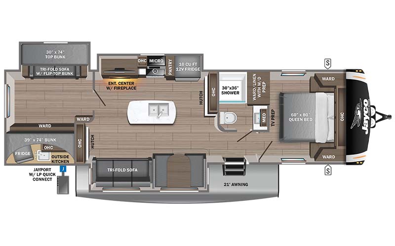 Jayco Eagle HT travel trailer 312BHOK floorplan diagram.