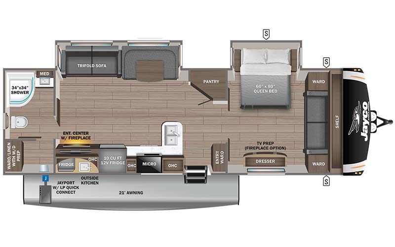 Jayco Eagle HT travel trailer 320FBOK floorplan diagram.