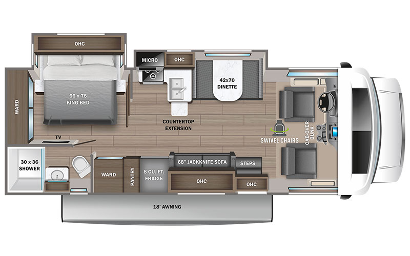 Jayco Greyhawk 27U Class C motorhome floor plan diagram.