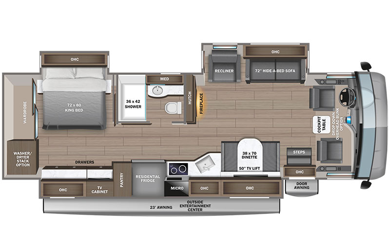 Jayco Precept Prestige 36H Gas CLass A motorhome floorplan diagram.