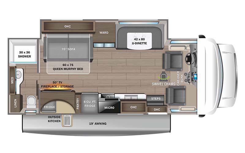 Jayco Redhawk 26M Class C motorhome floor plan diagram.