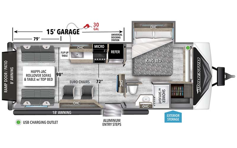 Grand Design Momentum G-Class 23G travel trailer toy hauler floorplan diagram.