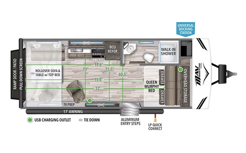 Grand Design Momentum 22MAV toy hauler floorplan diagram.