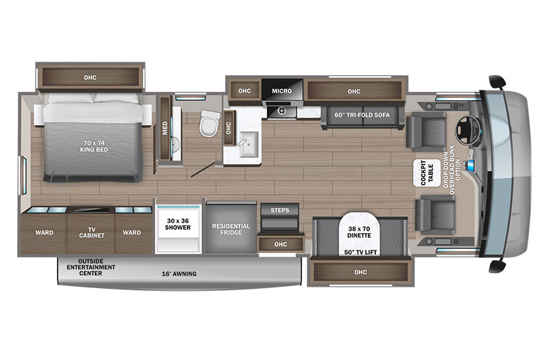 Jayco Precept zzzz gas class a motorhome floorplan diagram.