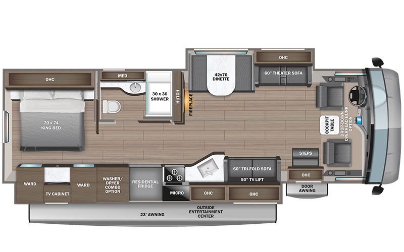 Jayco Precept 34G gas class a motorhome floorplan diagram.