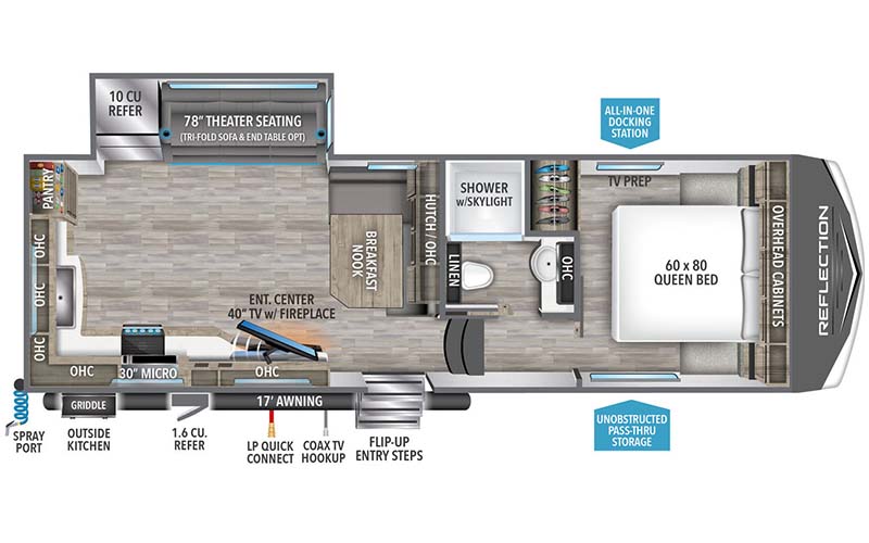 Grand Design Reflection 150 270BN fifth wheel floor plan diagram.