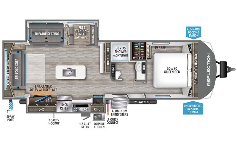 Grand Design Reflection 297RSTS travel trailer floorplan diagram.