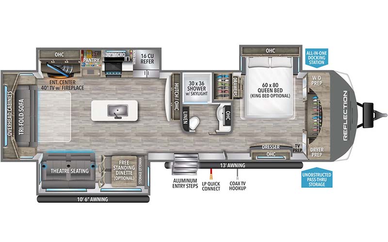 Grand Design Reflection 315RLTS travel trailer floorplan diagram.