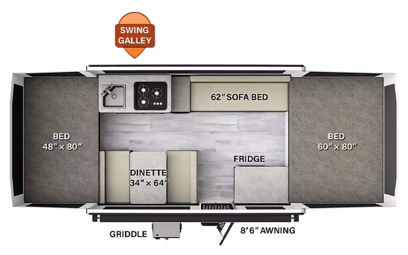 Forest River Rockwood 1970ESP popup camper floorplan diagram.