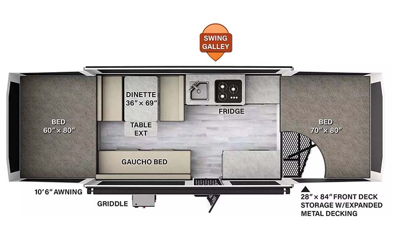 Forest River Rockwood 2280BHESP popup camper floorplan diagram.