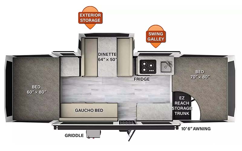 Forest River Rockwood 2318ESP popup camper floorplan diagram.