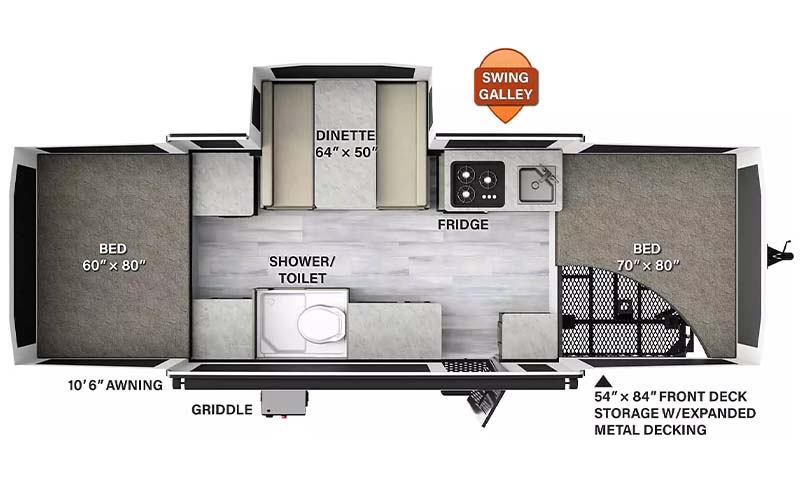 Forest River Rockwood 232ESP popup camper floorplan diagram.