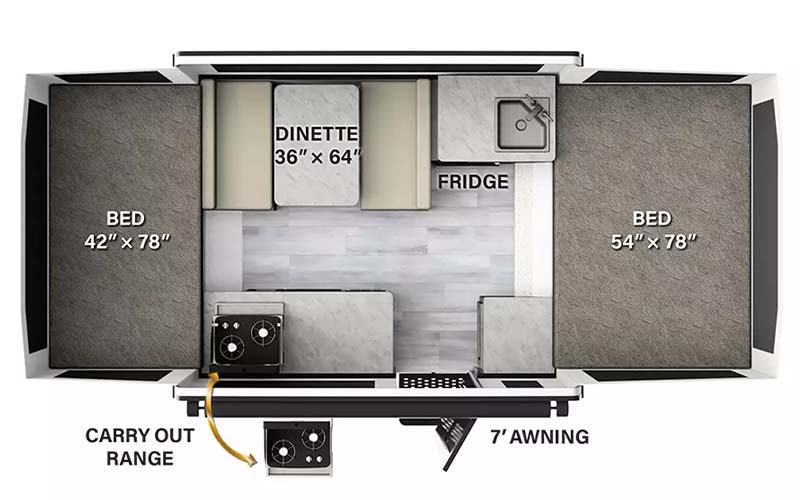 Rockwood 1640LTD tent camper floorplan diagram.