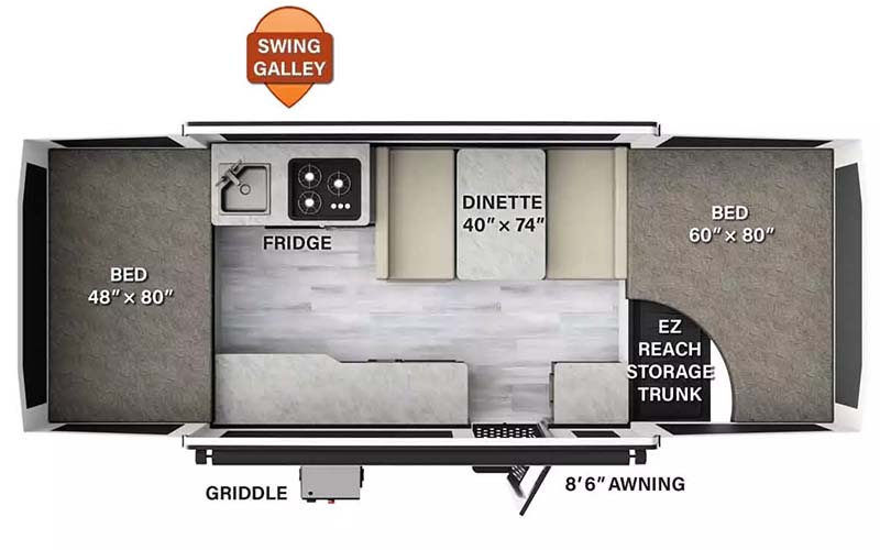 Rockwood 1940F tent camper floorplan diagram.