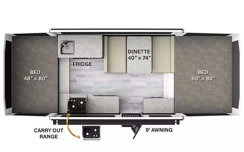 Rockwood 1940LTD tent camper floorplan diagram.