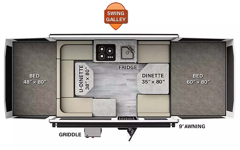 Rockwood 1980 tent camper floorplan diagram.