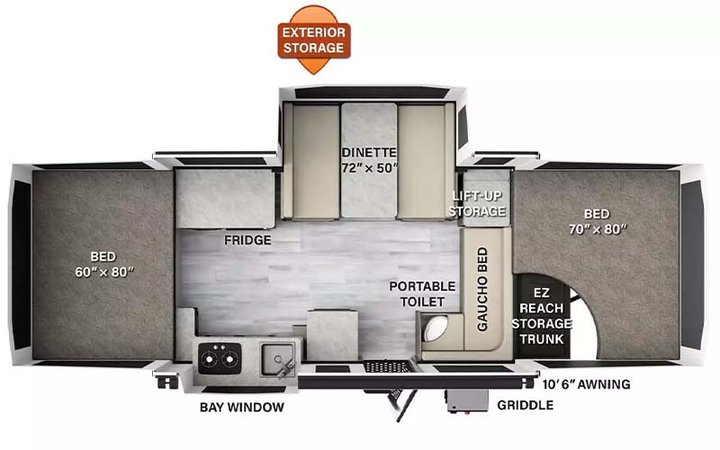 Rockwood 2514F tent camper floorplan diagram.