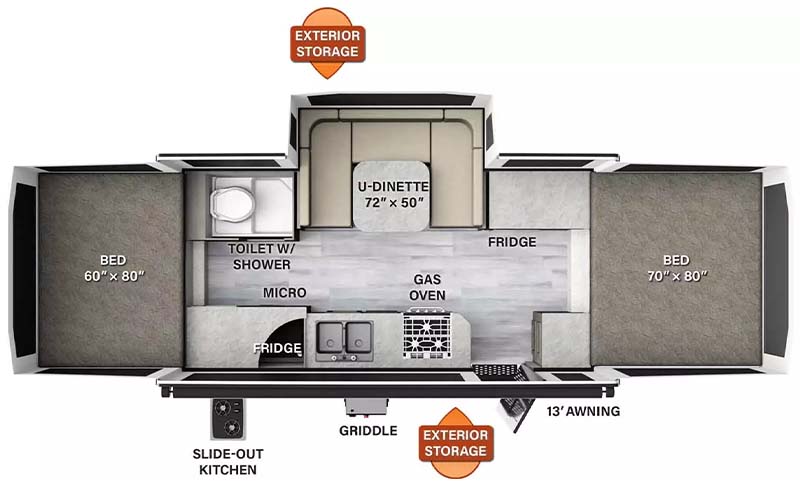 Rockwood HW277 tent camper floorplan diagram.