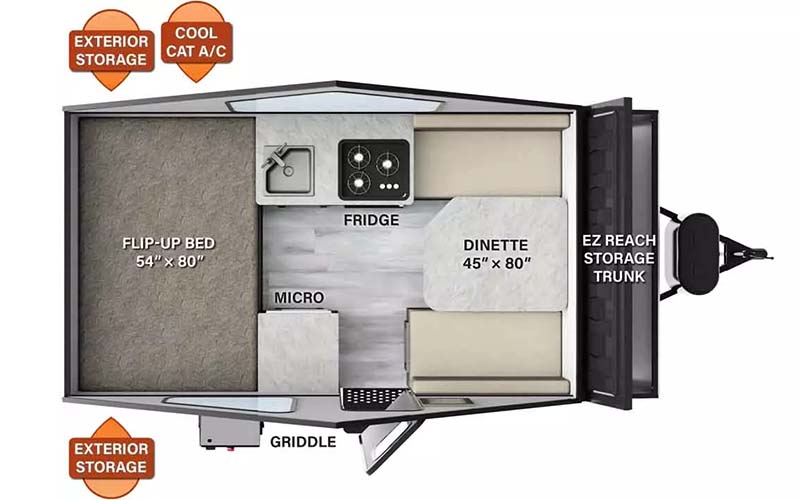 Rockwood A122S hard-side pop-up floorplan diagram.