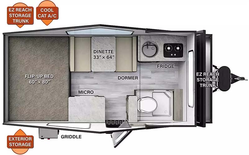 Rockwood A214HW hard-side pop-up floorplan diagram.