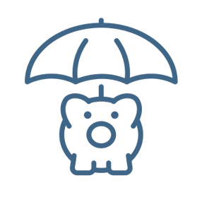RV gap insurance icon consisting of a piggy bank under an umbrella.