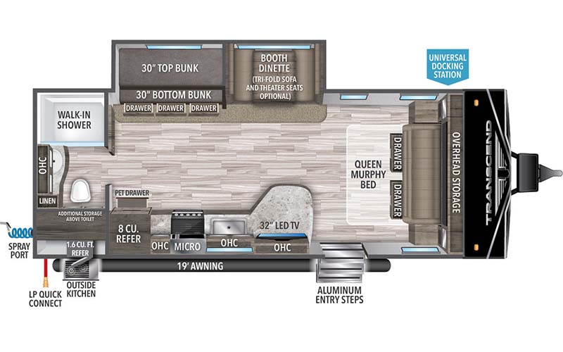 Grand Design Transcend XPLOR 235BH travel trailer floorplan diagram.