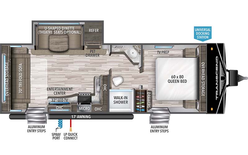 Grand Design Transcend XPLOR 245RL travel trailer floorplan diagram.