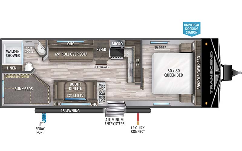Grand Design Transcend XPLOR 247BH travel trailer floorplan diagram.