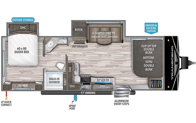 Grand Design Transcend XPLOR 251BH travel trailer floorplan diagram.