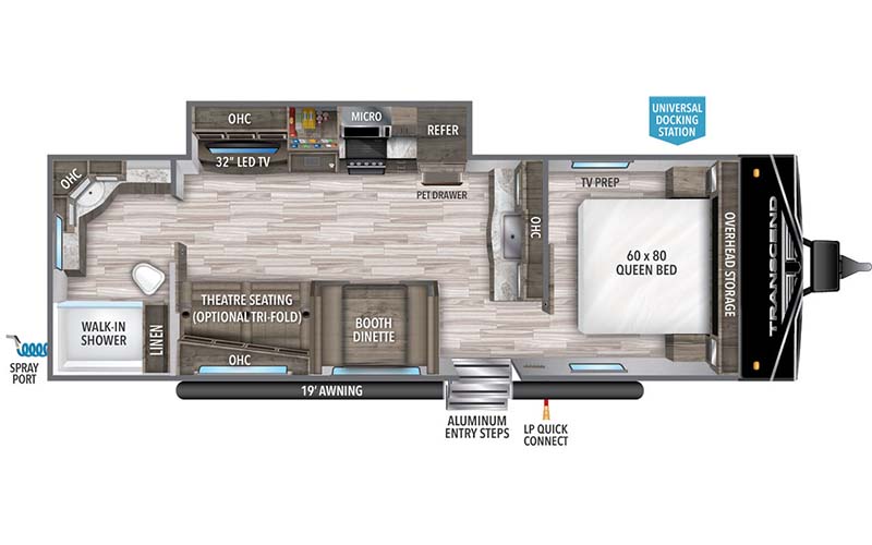 Grand Design Transcend XPLOR 260RB travel trailer floorplan diagram.