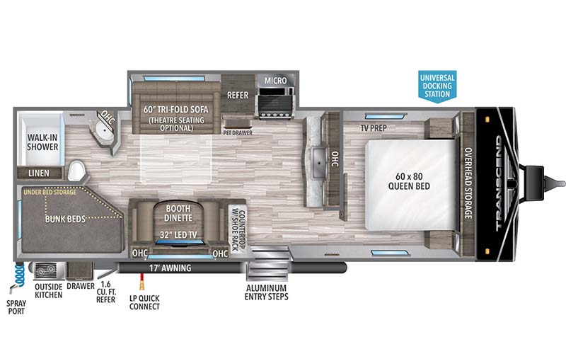 Grand Design Transcend XPLOR 261BH travel trailer floorplan diagram.