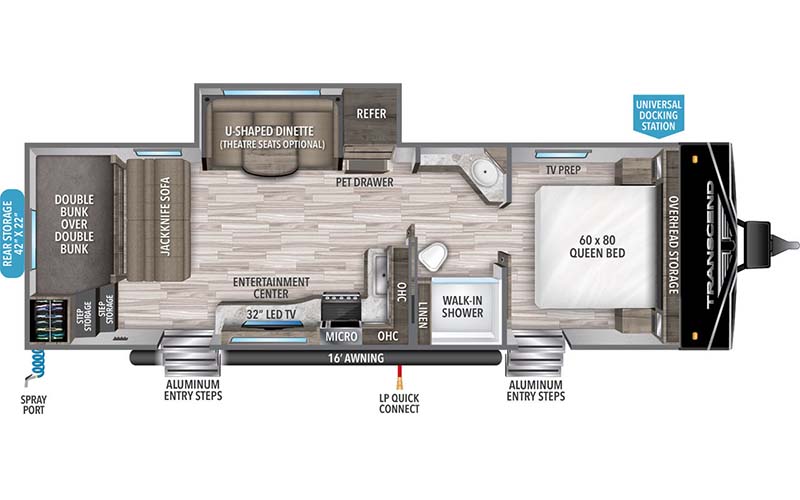 Grand Design Transcend XPLOR 265BH travel trailer floorplan diagram.