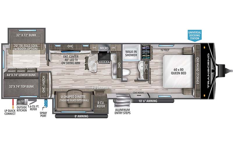 Grand Design Transcend XPLOR 315BH travel trailer floorplan diagram.