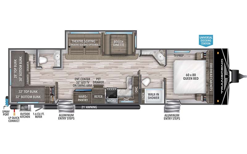 Grand Design Transcend XPLOR 312BH travel trailer floorplan diagram.