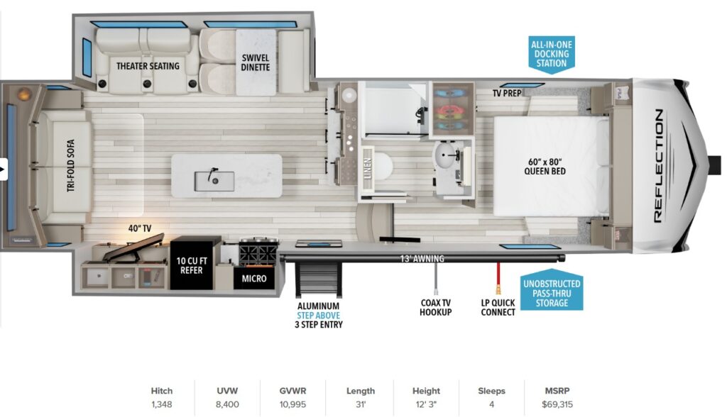 2026 Grand Design Reflection 100 Series 28RL Floorplan
