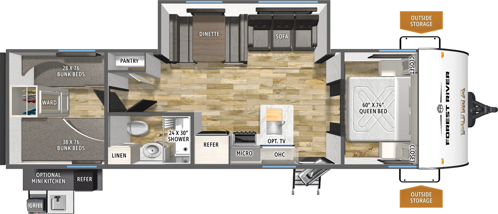 floorplan image of 2026 FOREST RIVER PUMA 304 BHCE