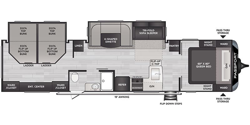 floorplan image of 2024 KEYSTONE RV PASSPORT GT 3401 QD