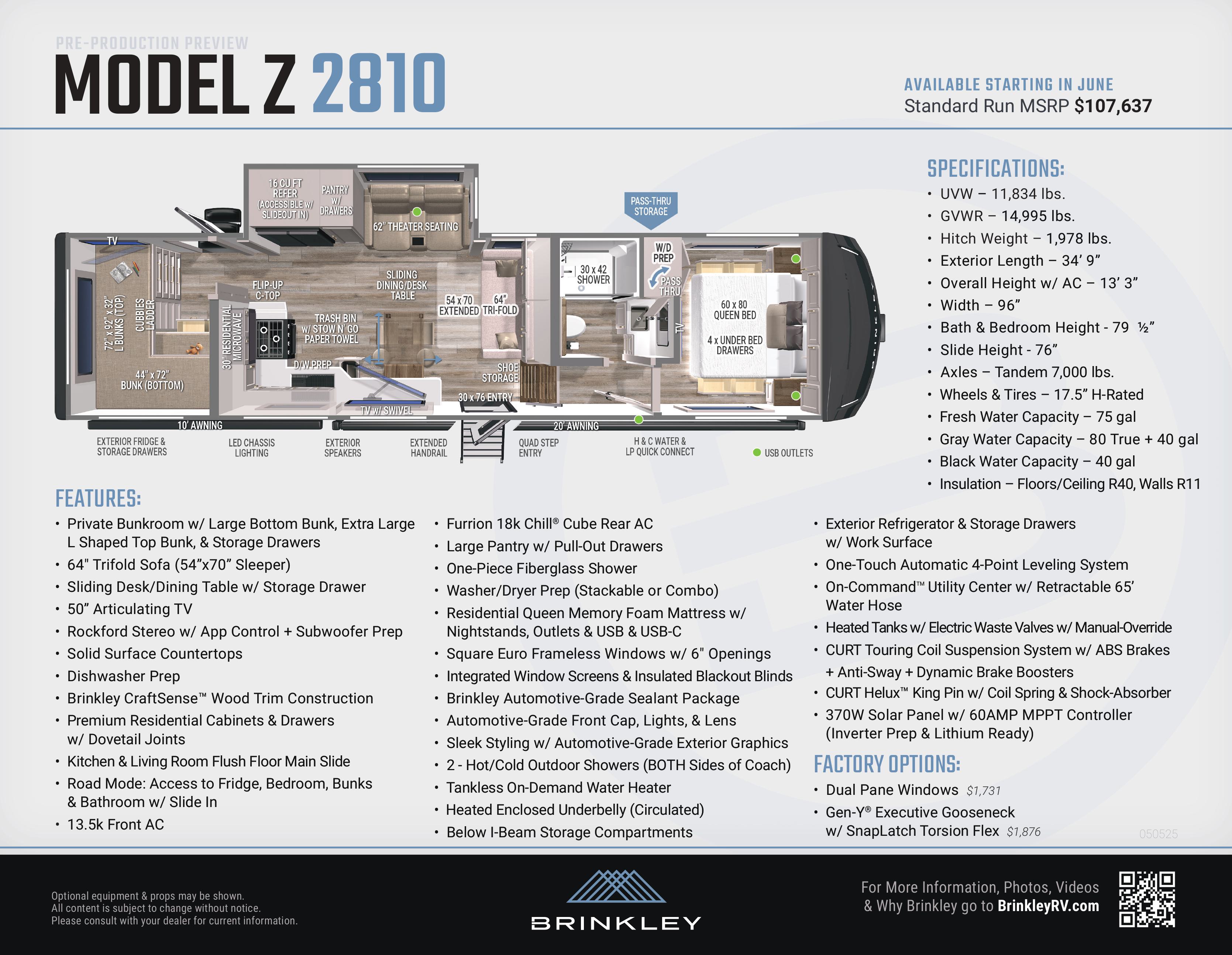 2026 Brinkley RV Model Z 2810 Floorplan