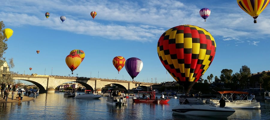 Air balloons over river
